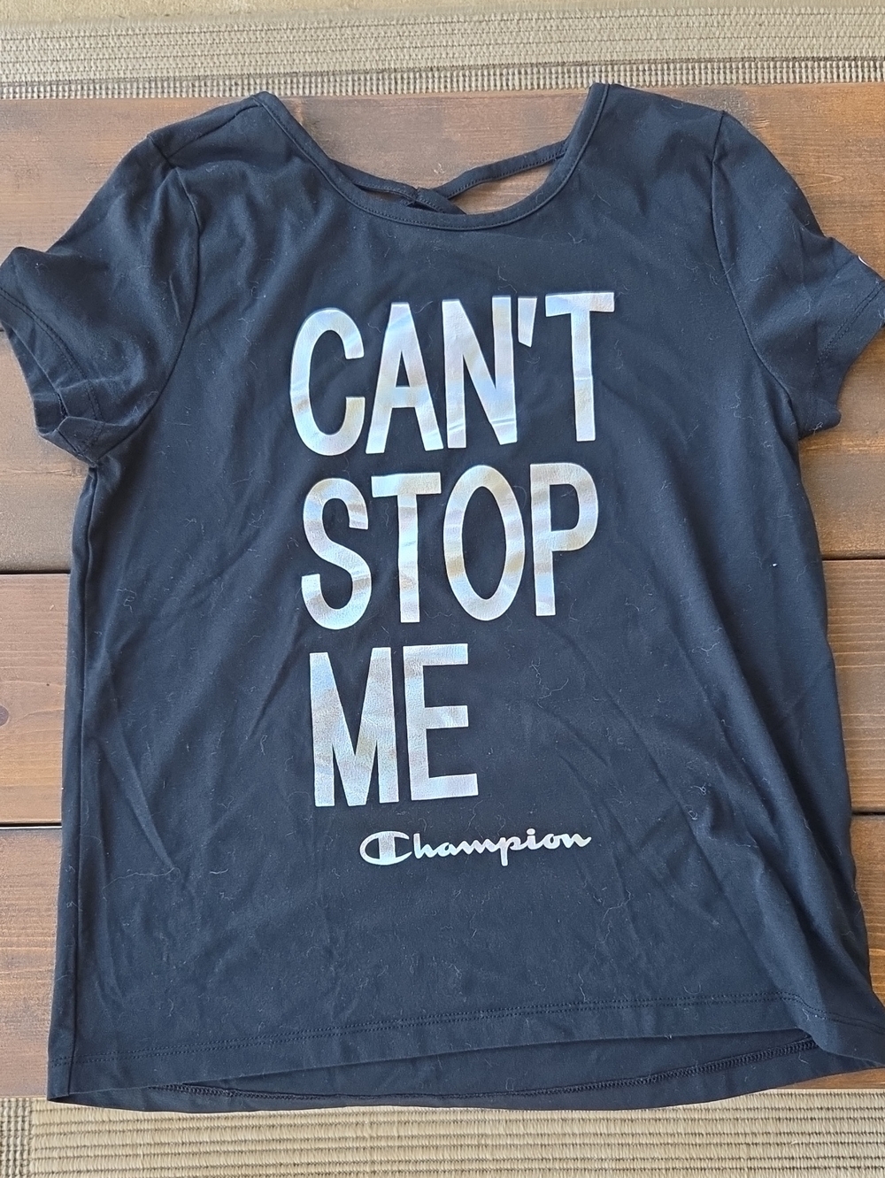 Champion Black Tee with Iridescent 'CAN'T STOP ME' Graphic